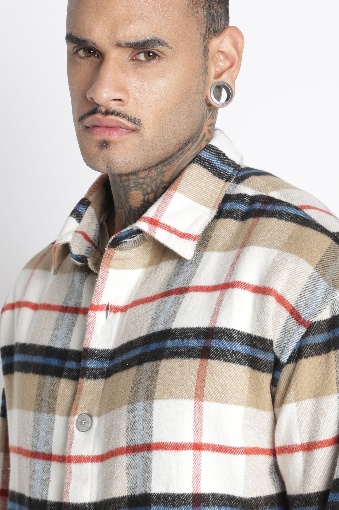 Brushed Check Casual Shirt Beige