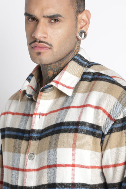 Brushed Check Casual Shirt Beige