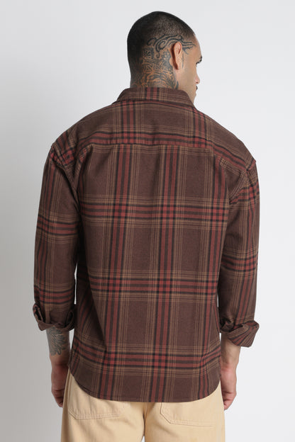 Brushed Check Casual Shirt Brown