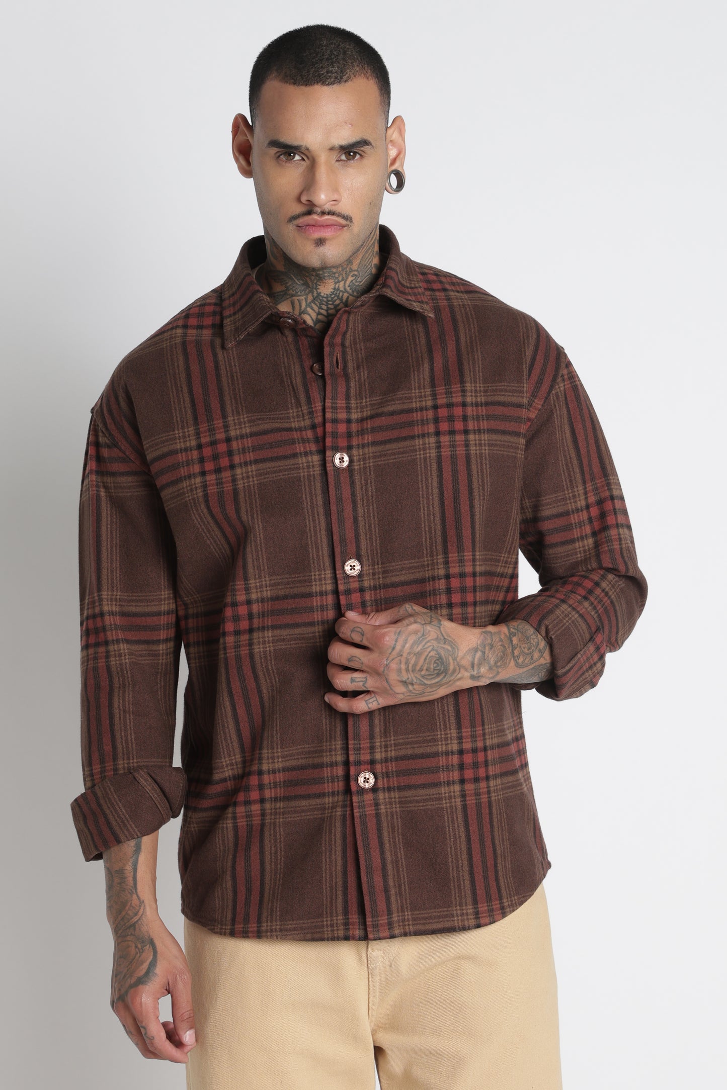 Brushed Check Casual Shirt Brown