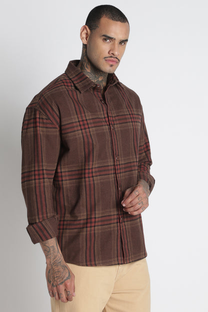 Brushed Check Casual Shirt Brown