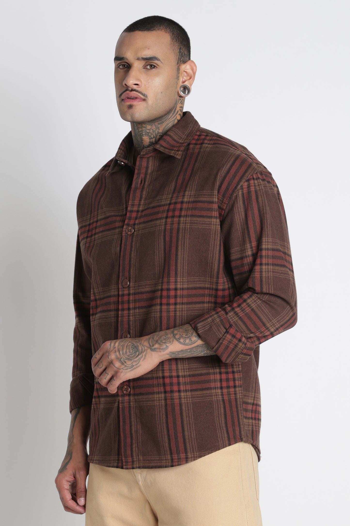 Brushed Check Casual Shirt Brown