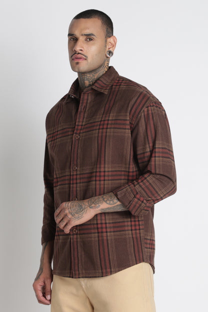 Brushed Check Casual Shirt Brown
