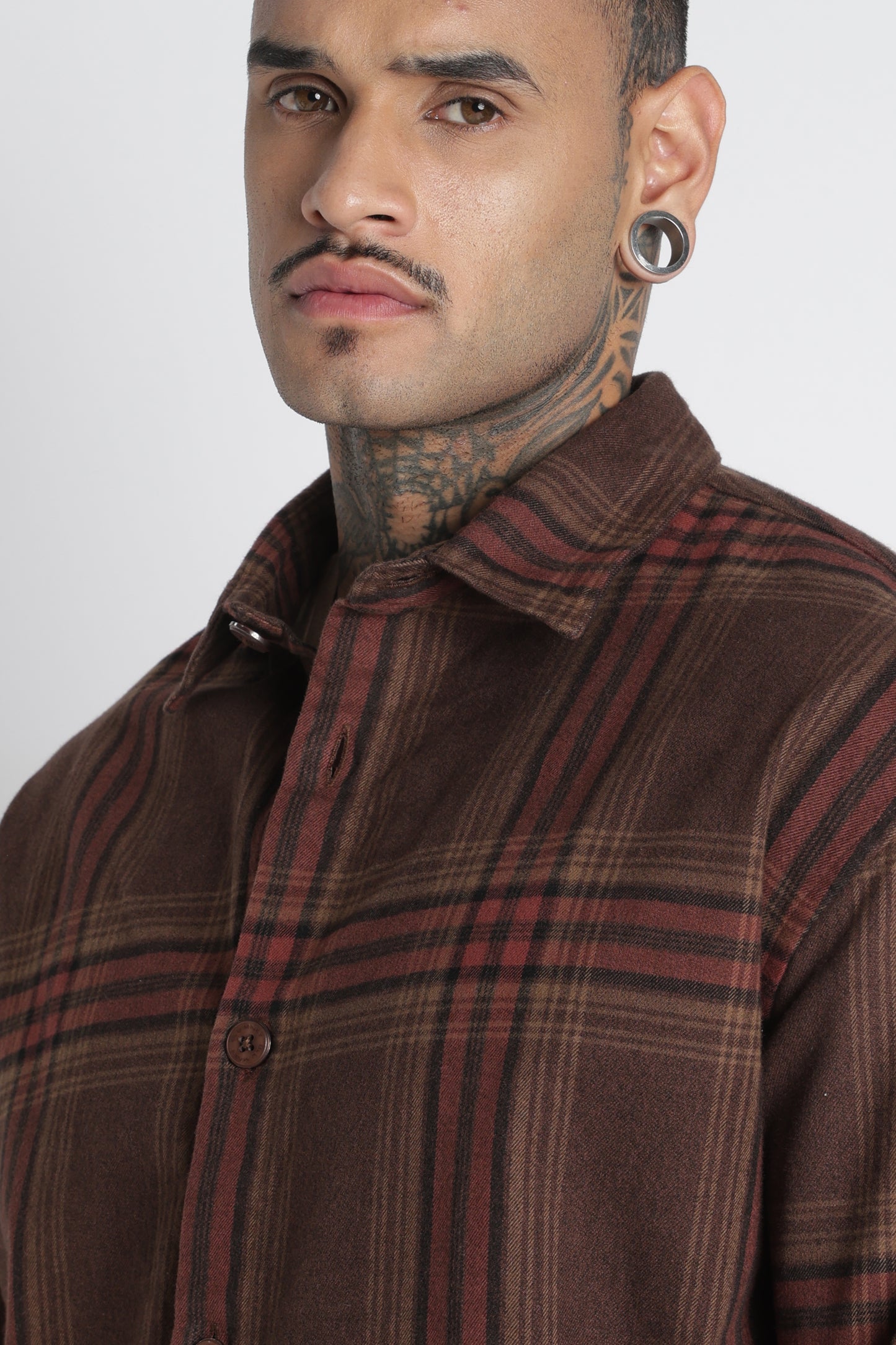 Brushed Check Casual Shirt Brown