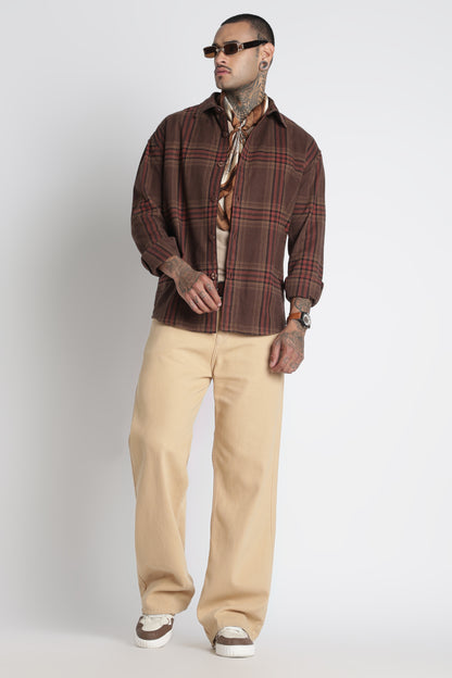 Brushed Check Casual Shirt Brown