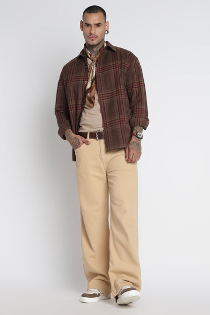 Brushed Check Casual Shirt Brown