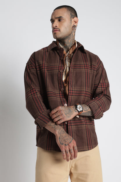 Brushed Check Casual Shirt Brown