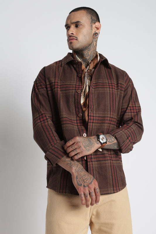 Brushed Check Casual Shirt Brown
