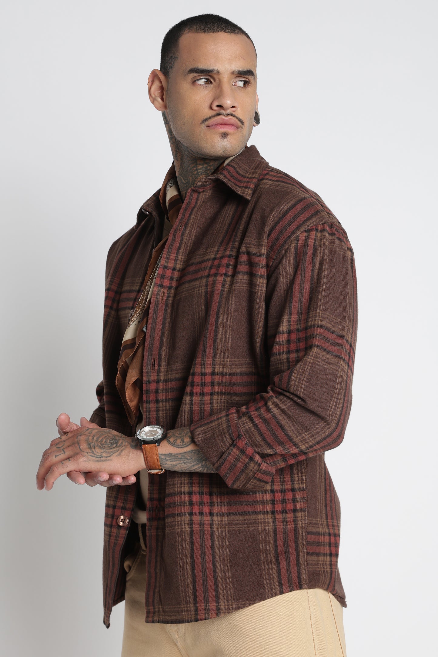 Brushed Check Casual Shirt Brown