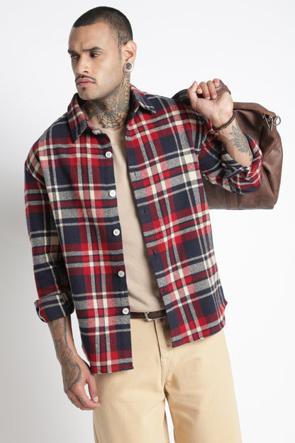 Brushed Check Casual Shirt Navy Red