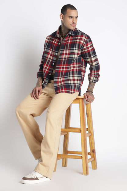 Brushed Check Casual Shirt Navy Red