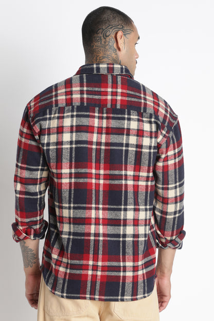Brushed Check Casual Shirt Navy Red