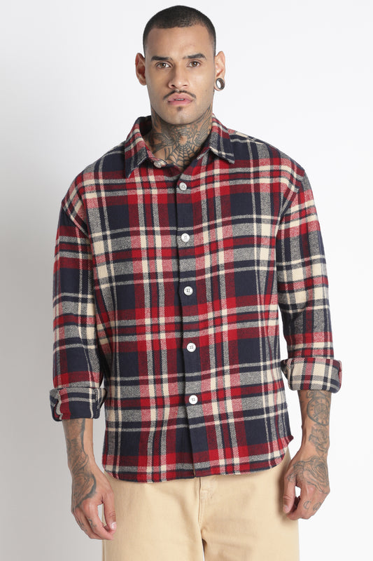 Brushed Check Casual Shirt Navy Red
