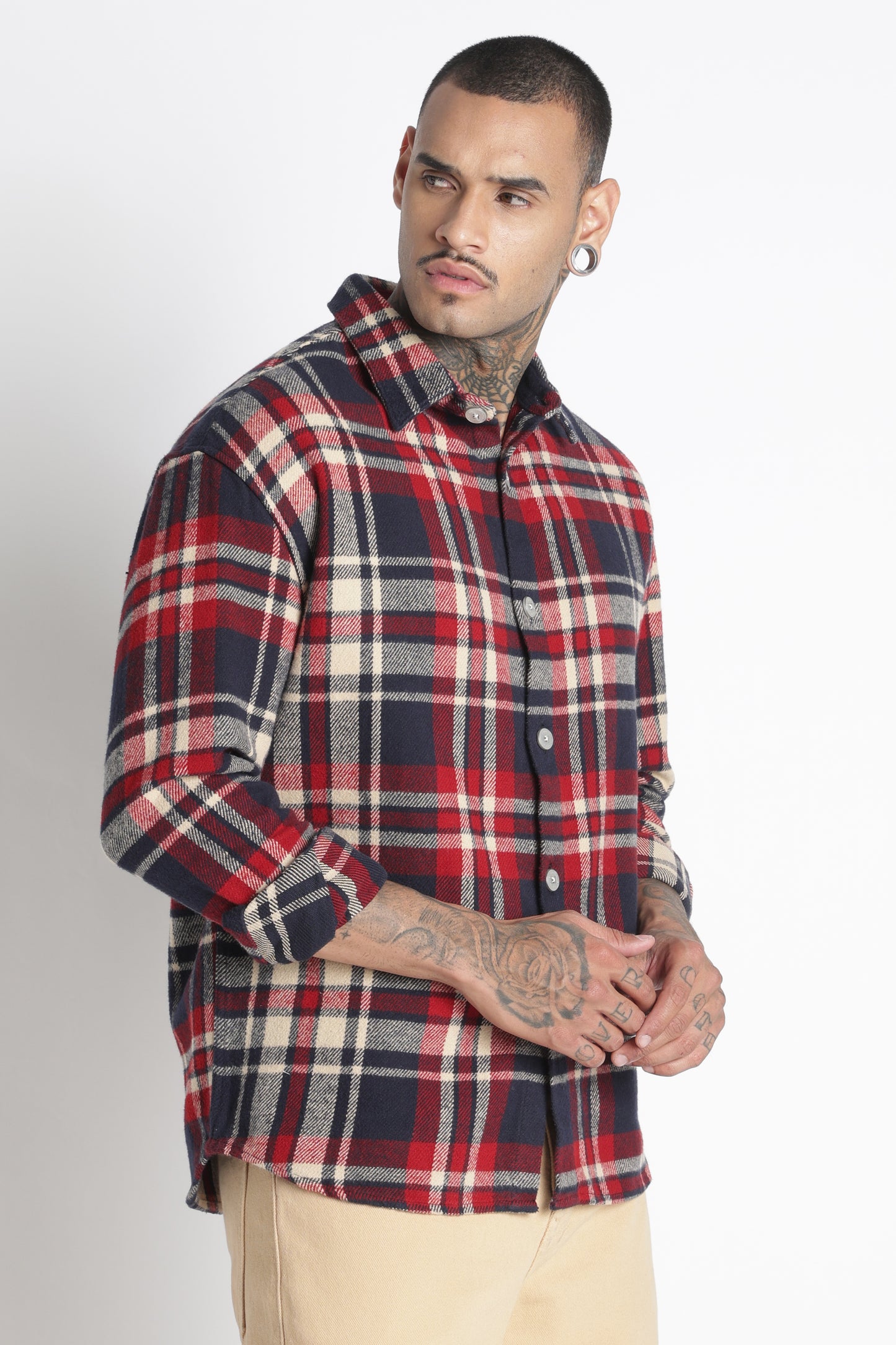 Brushed Check Casual Shirt Navy Red