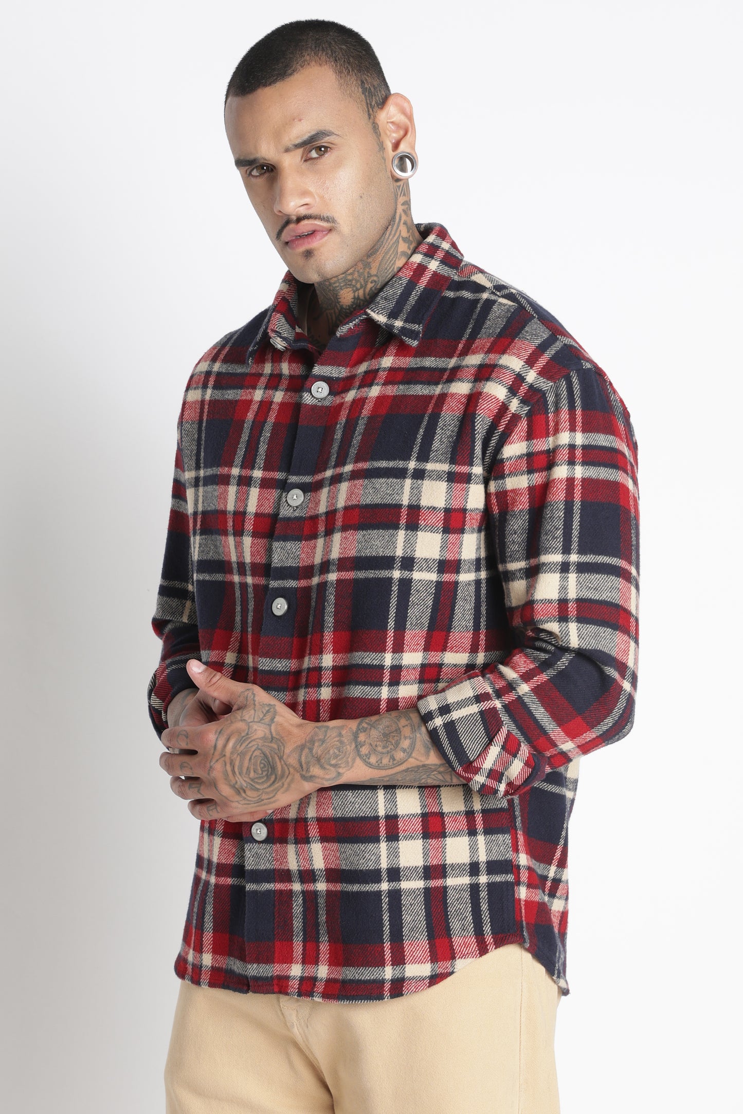 Brushed Check Casual Shirt Navy Red