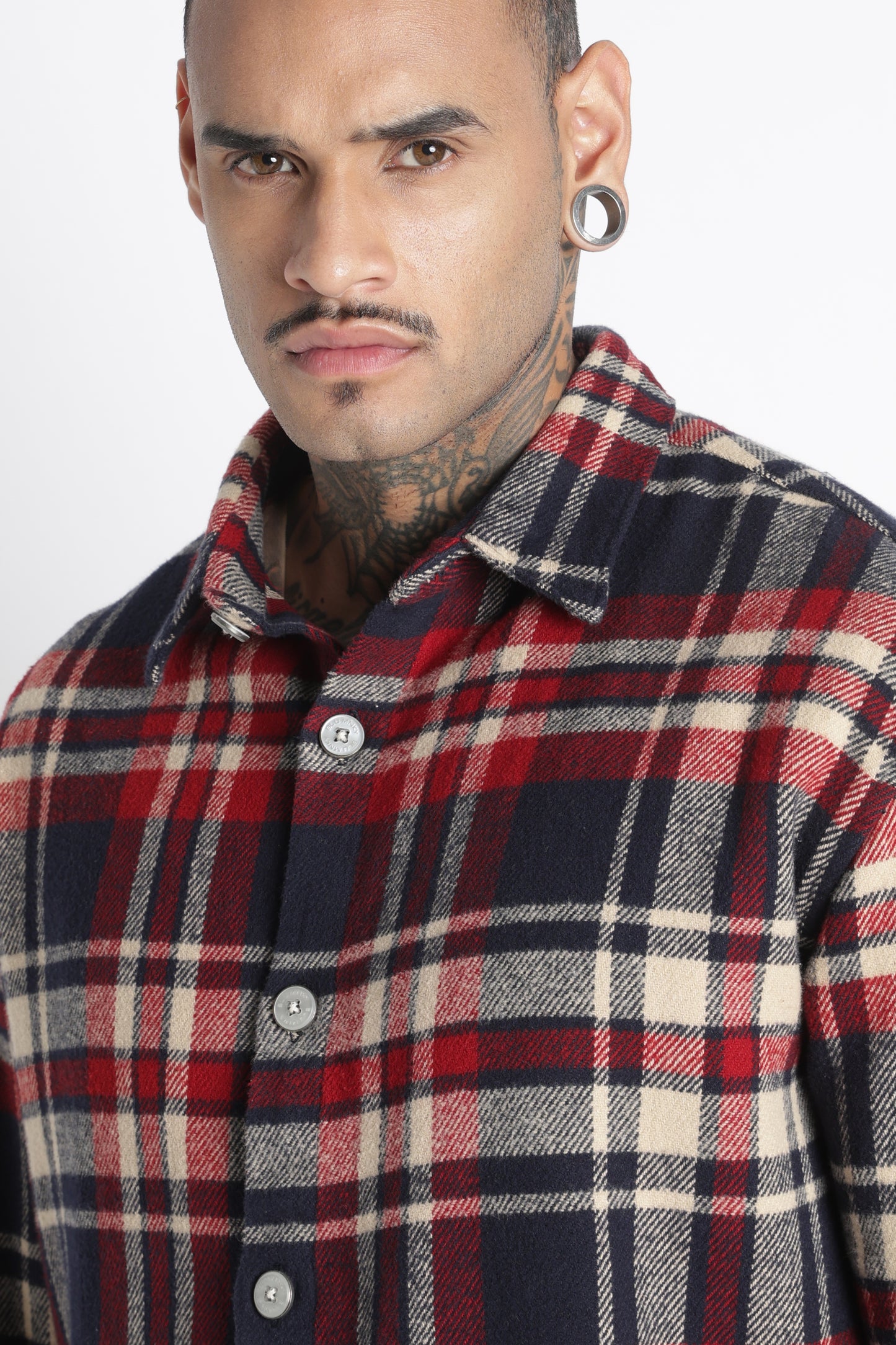 Brushed Check Casual Shirt Navy Red