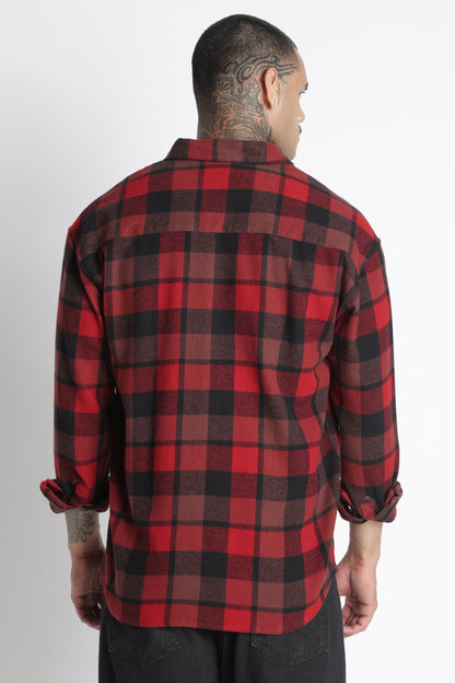 Brushed Check Casual Shirt Red