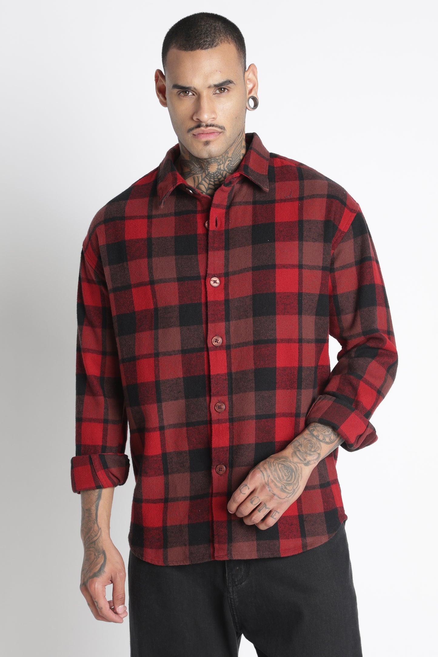 Brushed Check Casual Shirt Red