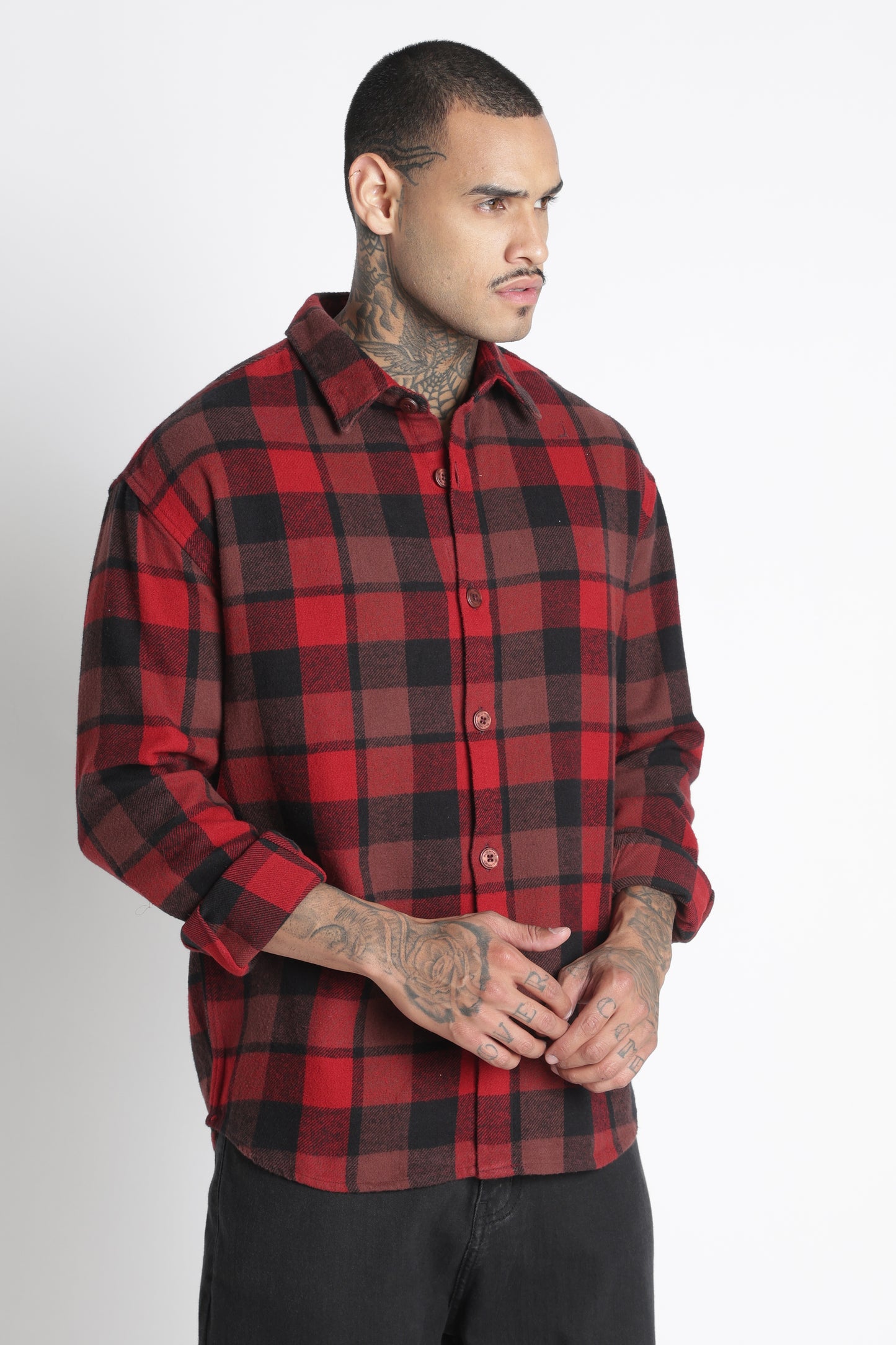 Brushed Check Casual Shirt Red