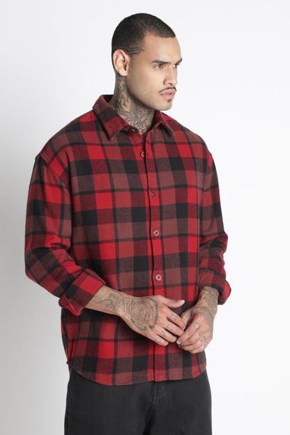 Brushed Check Casual Shirt Red