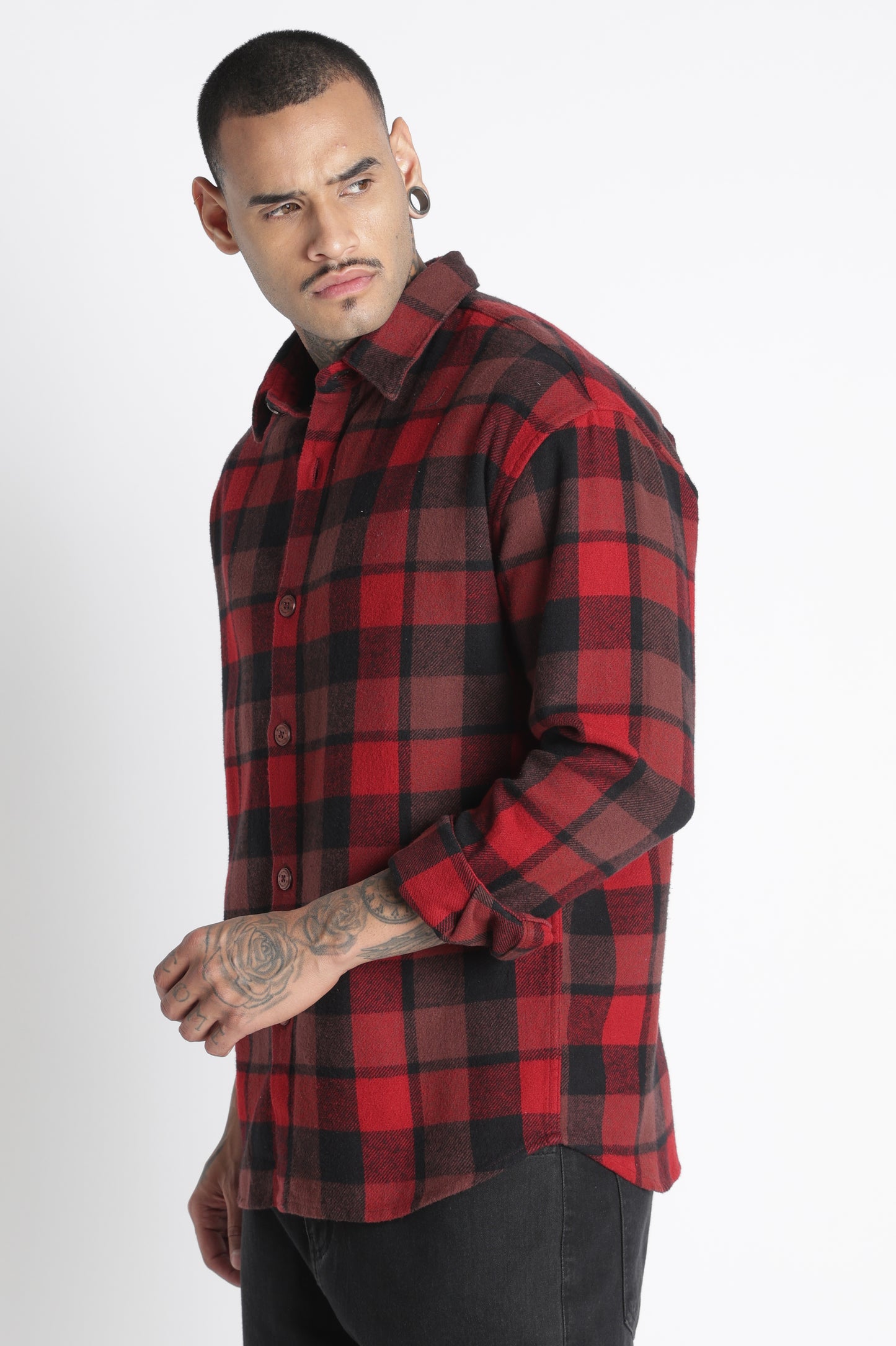 Brushed Check Casual Shirt Red