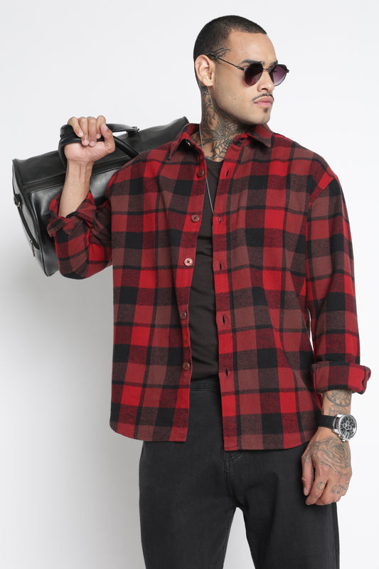 Brushed Check Casual Shirt Red