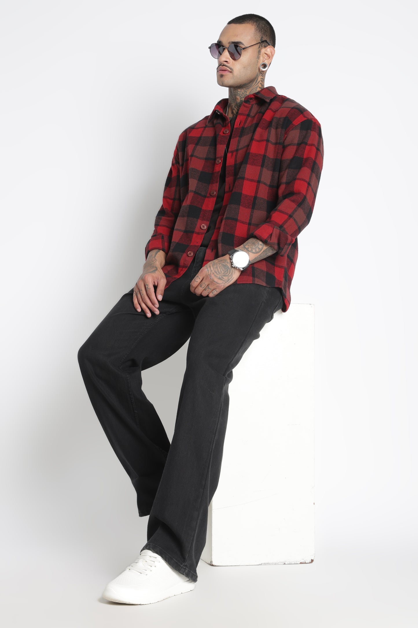 Brushed Check Casual Shirt Red