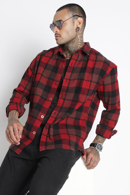 Brushed Check Casual Shirt Red
