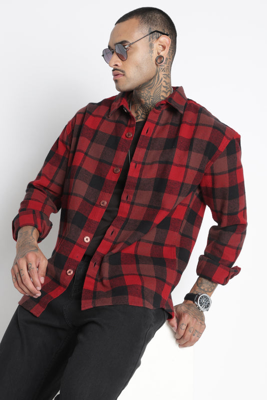 Brushed Check Casual Shirt Red