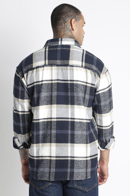 Brushed Check Casual Shirt Navy White