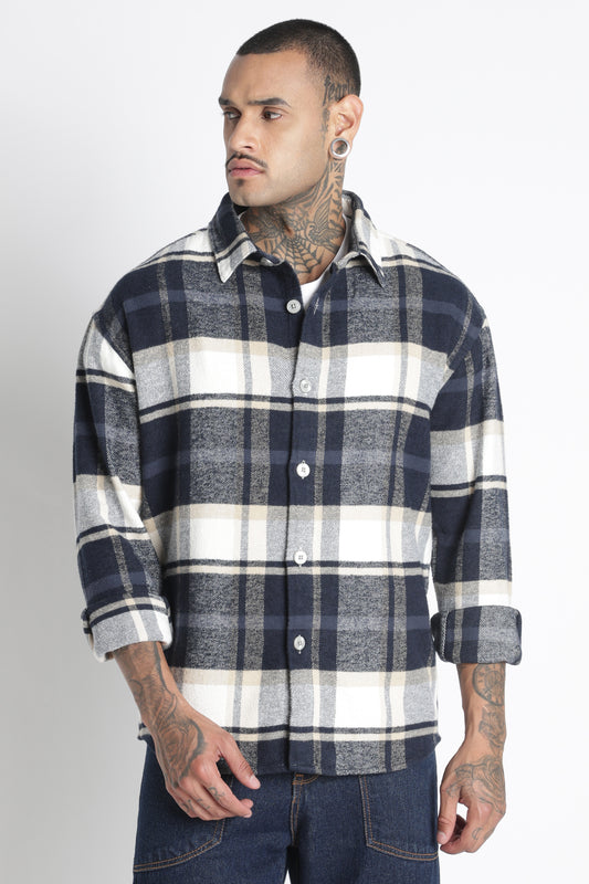 Brushed Check Casual Shirt Navy White