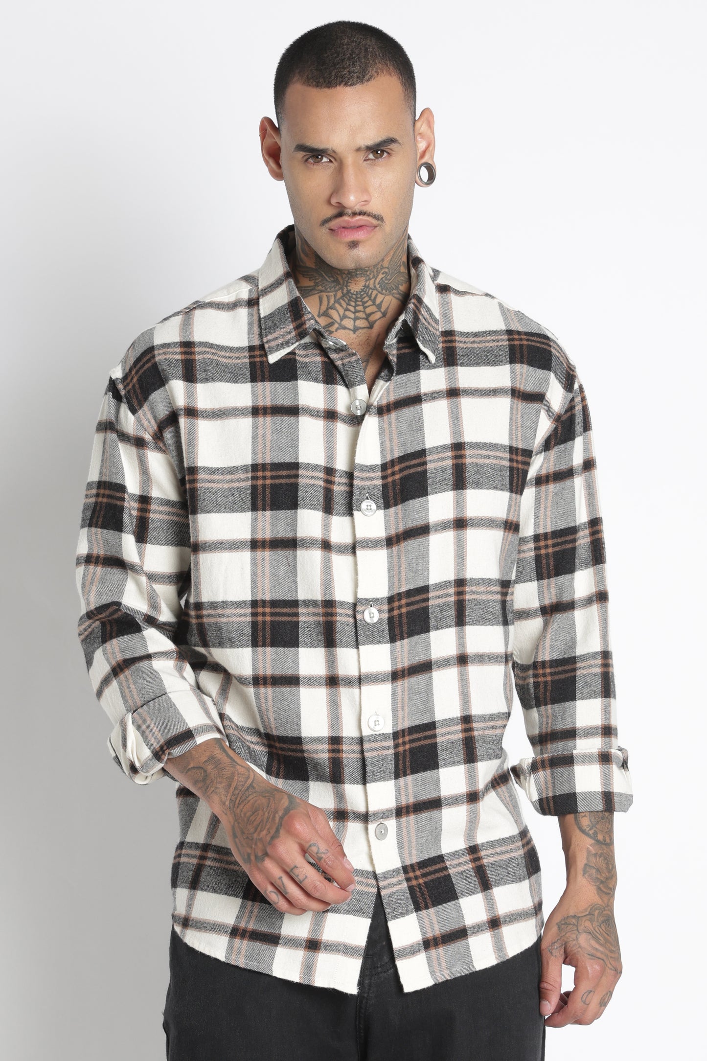 Brushed Check Casual Shirt Black Beige