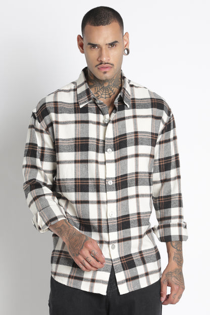 Brushed Check Casual Shirt Black Beige