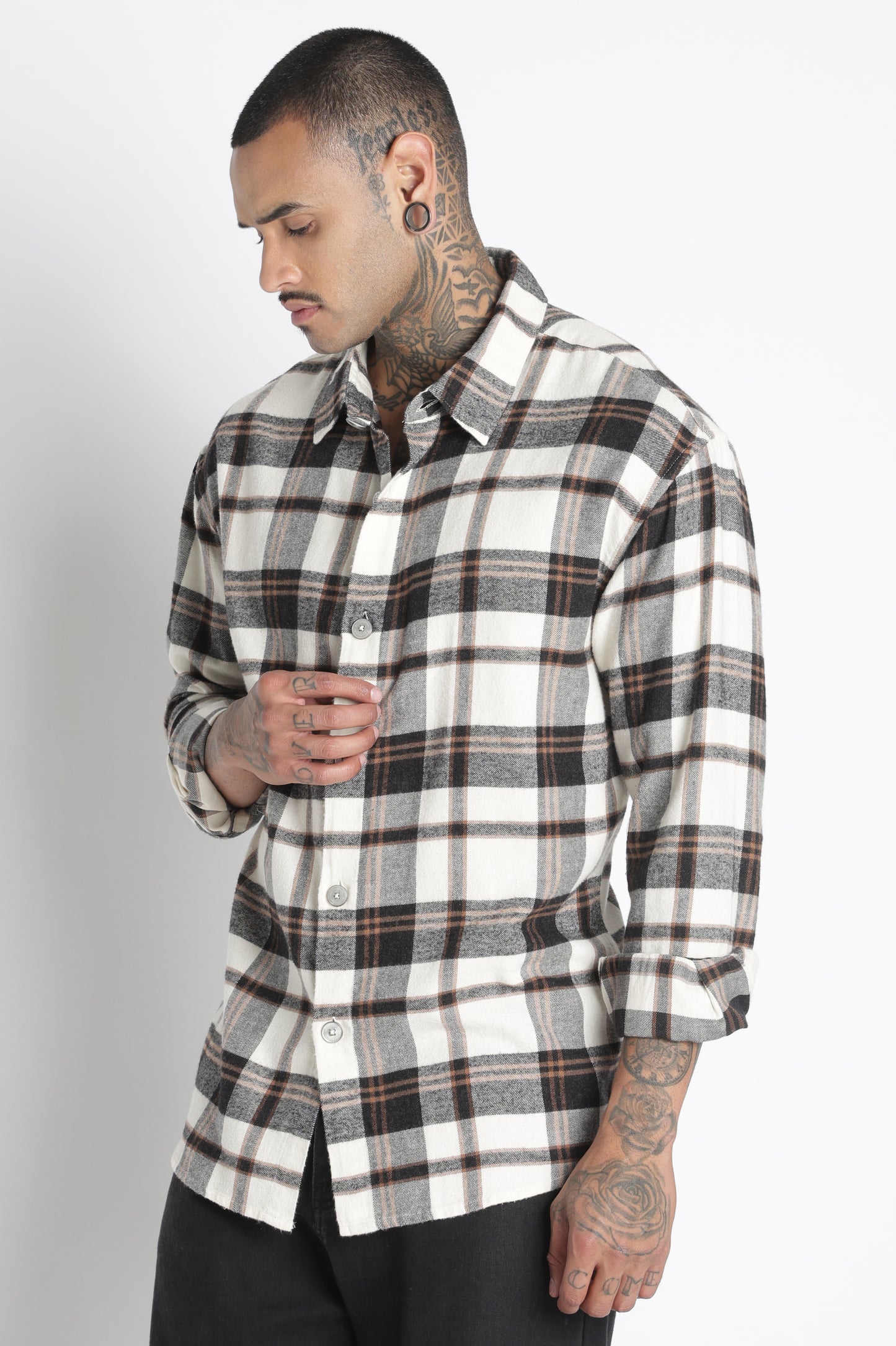 Brushed Check Casual Shirt Black Beige