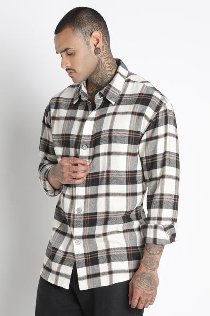 Brushed Check Casual Shirt Black Beige
