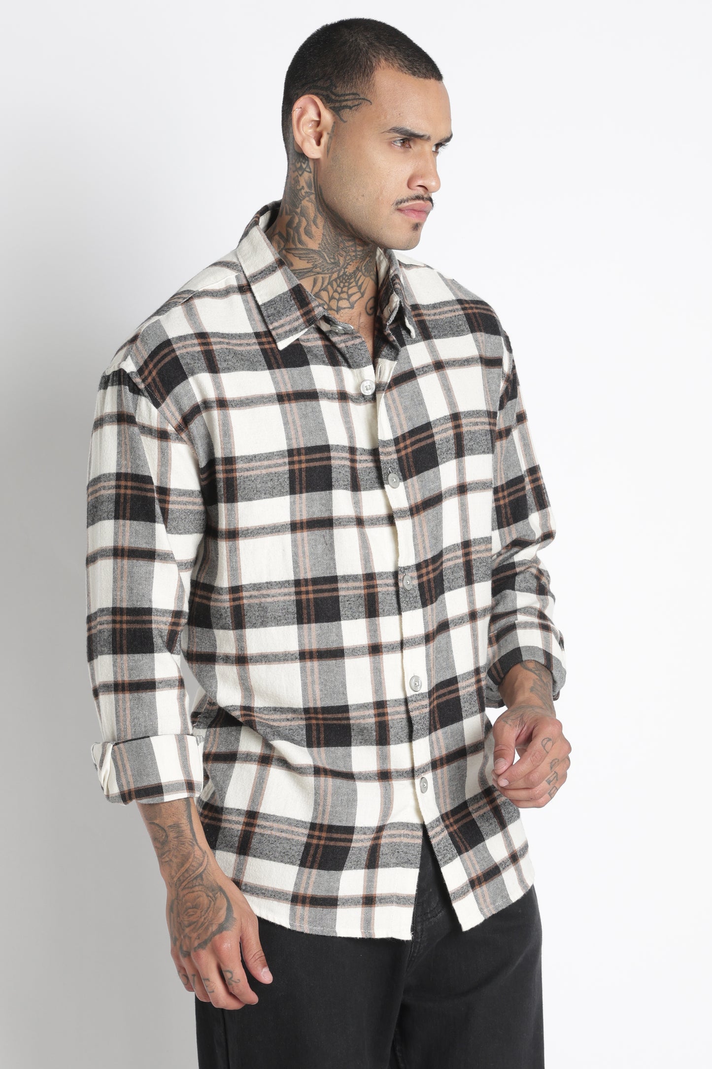 Brushed Check Casual Shirt Black Beige