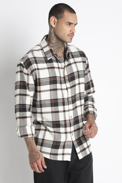 Brushed Check Casual Shirt Black Beige