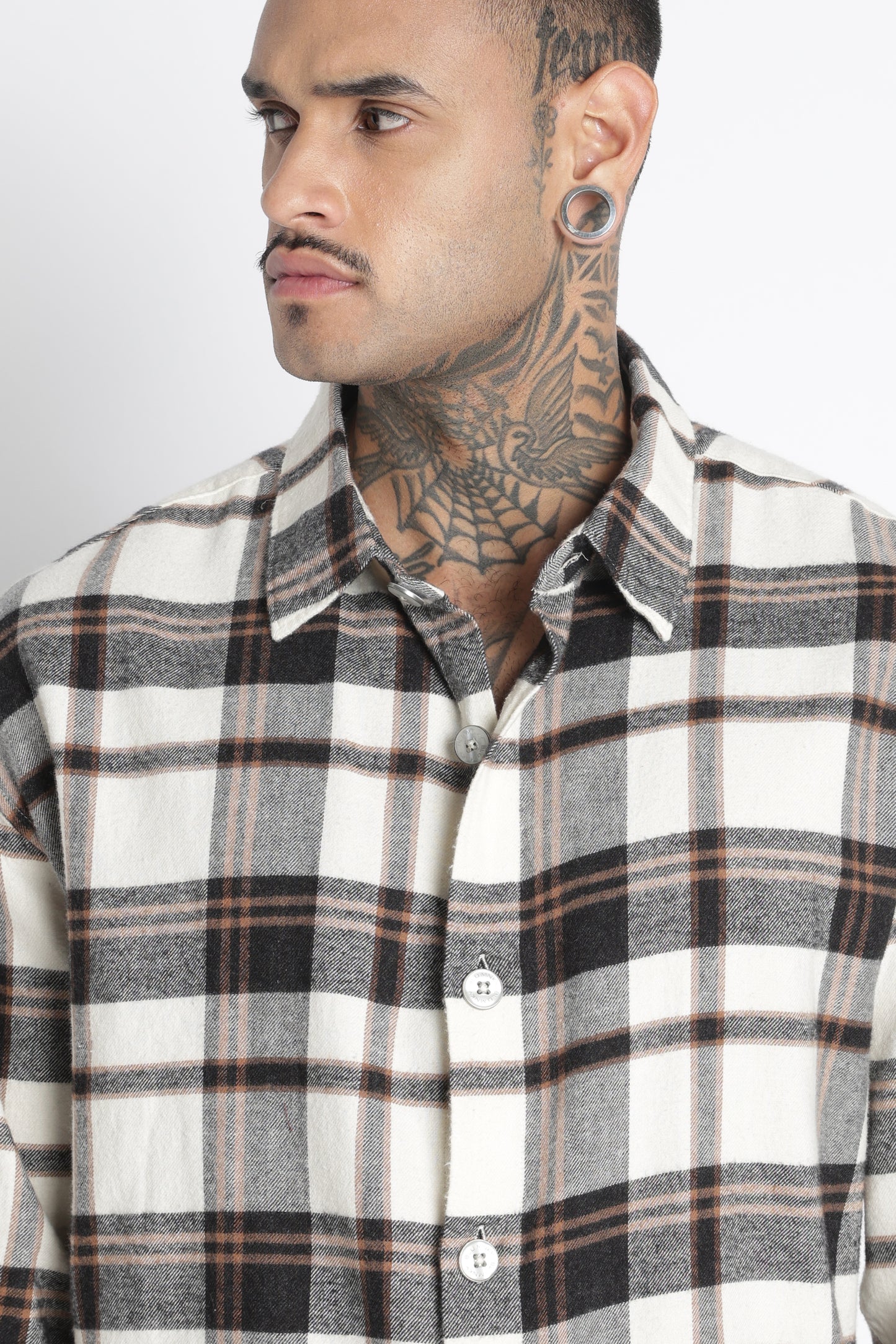 Brushed Check Casual Shirt Black Beige