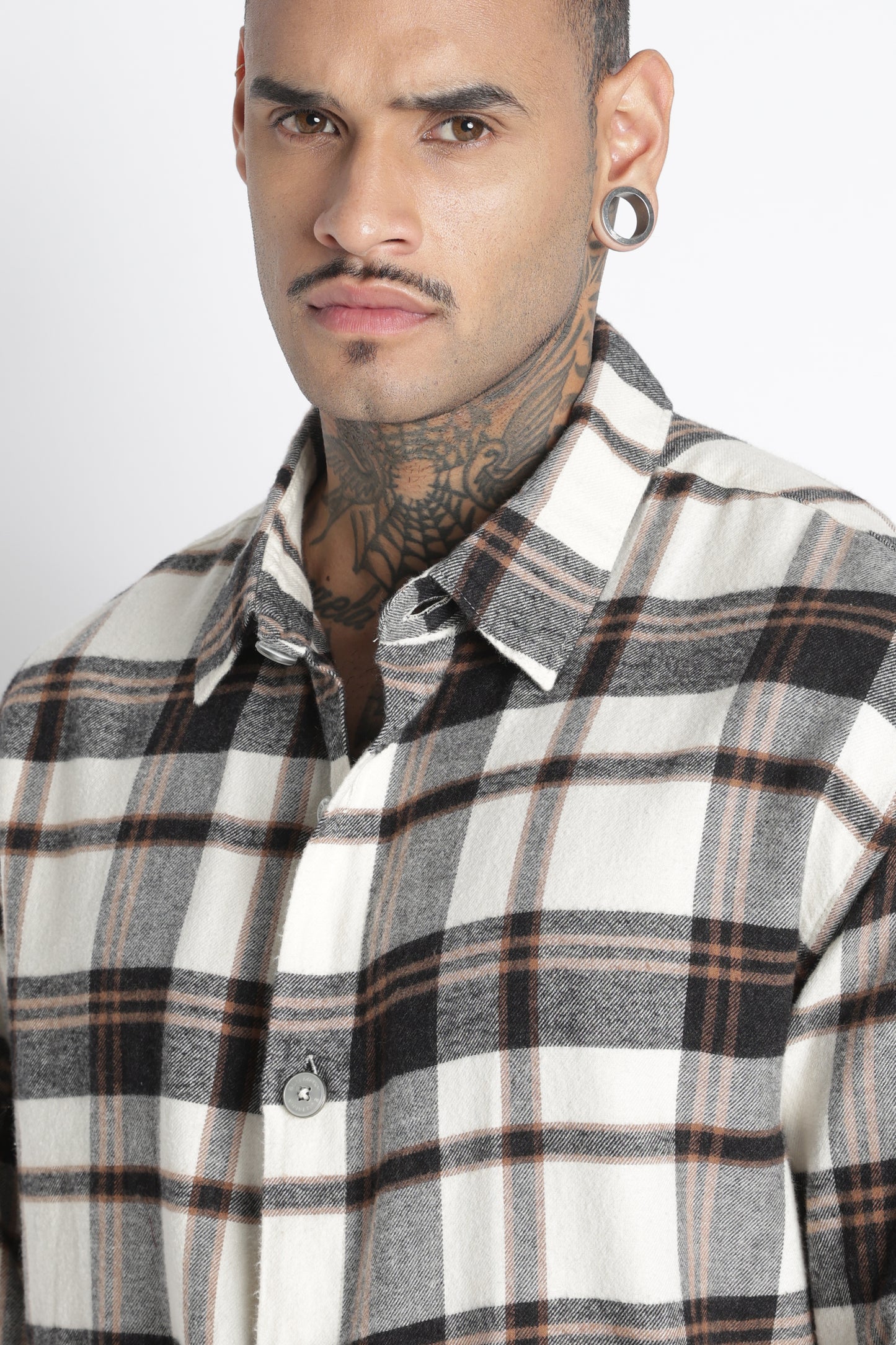 Brushed Check Casual Shirt Black Beige