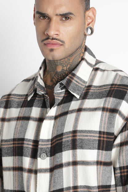 Brushed Check Casual Shirt Black Beige