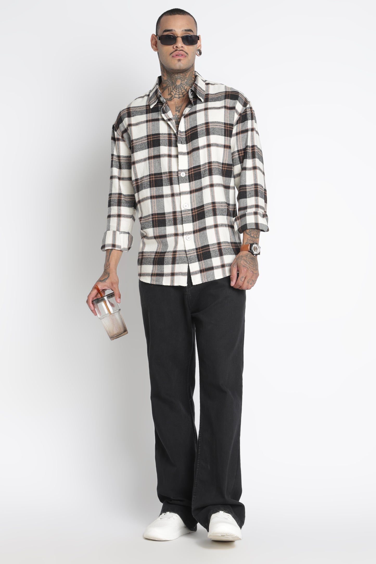 Brushed Check Casual Shirt Black Beige