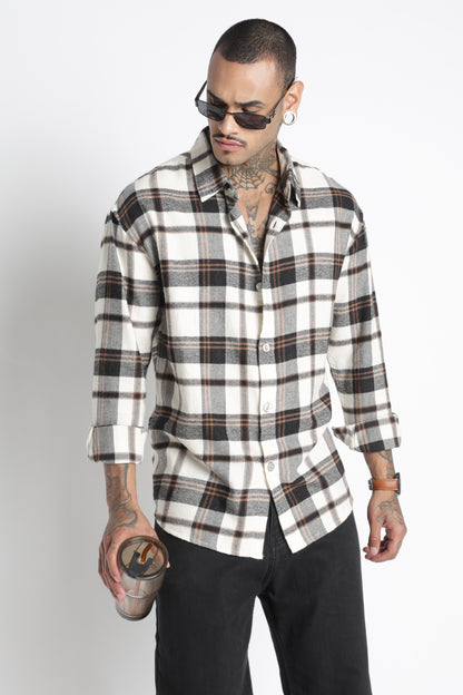 Brushed Check Casual Shirt Black Beige