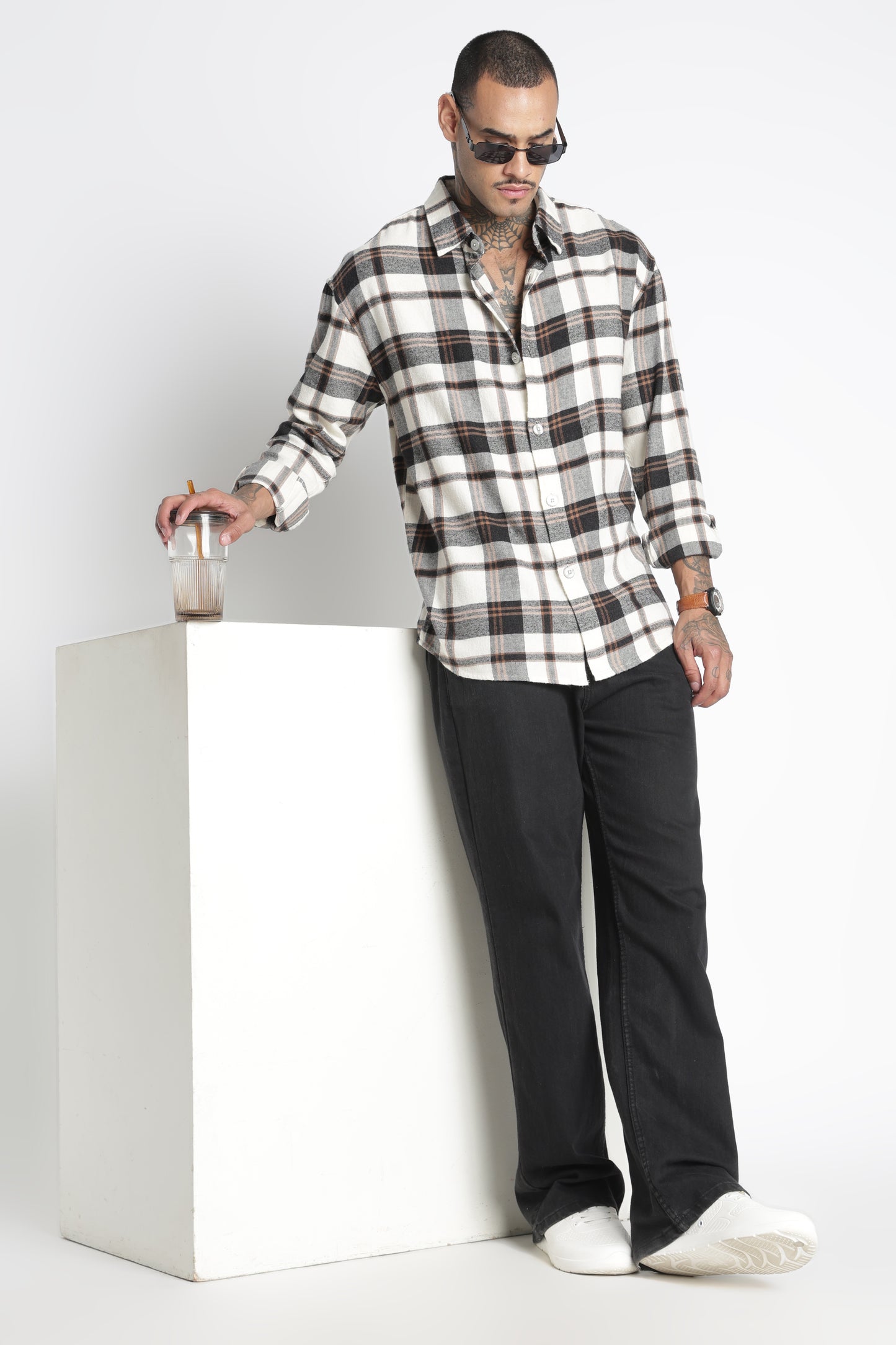 Brushed Check Casual Shirt Black Beige