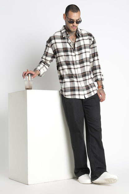 Brushed Check Casual Shirt Black Beige