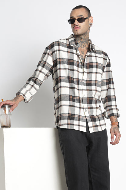 Brushed Check Casual Shirt Black Beige