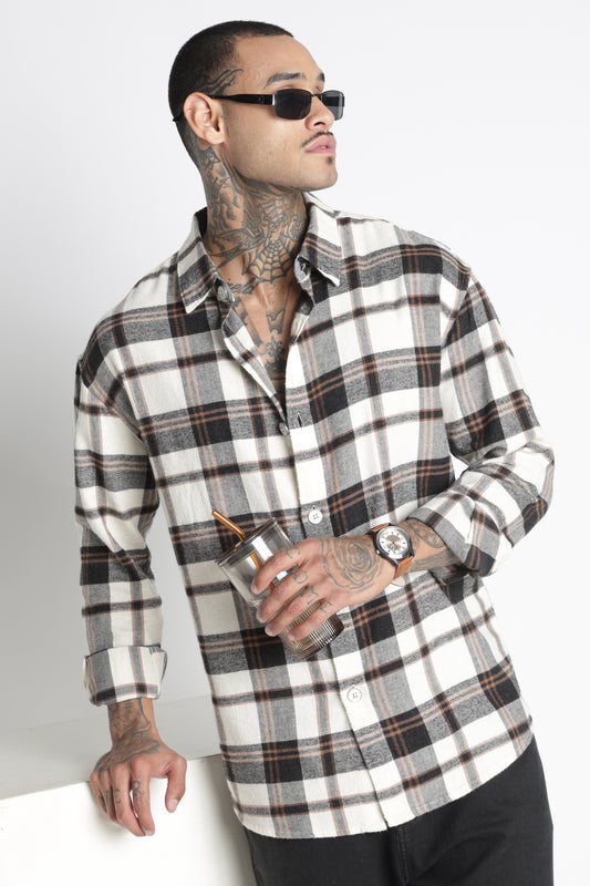 Brushed Check Casual Shirt Black Beige