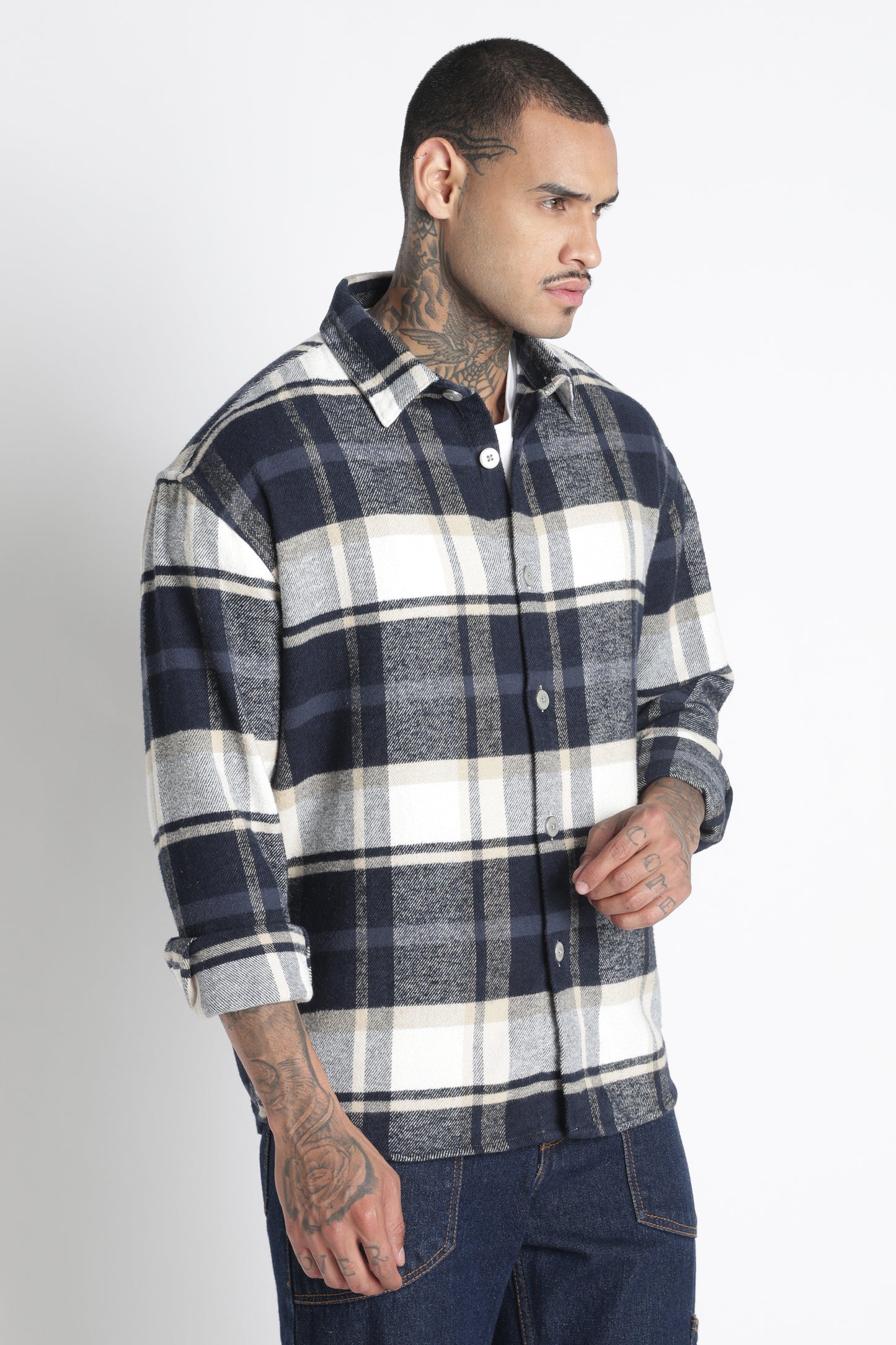 Brushed Check Casual Shirt Navy White