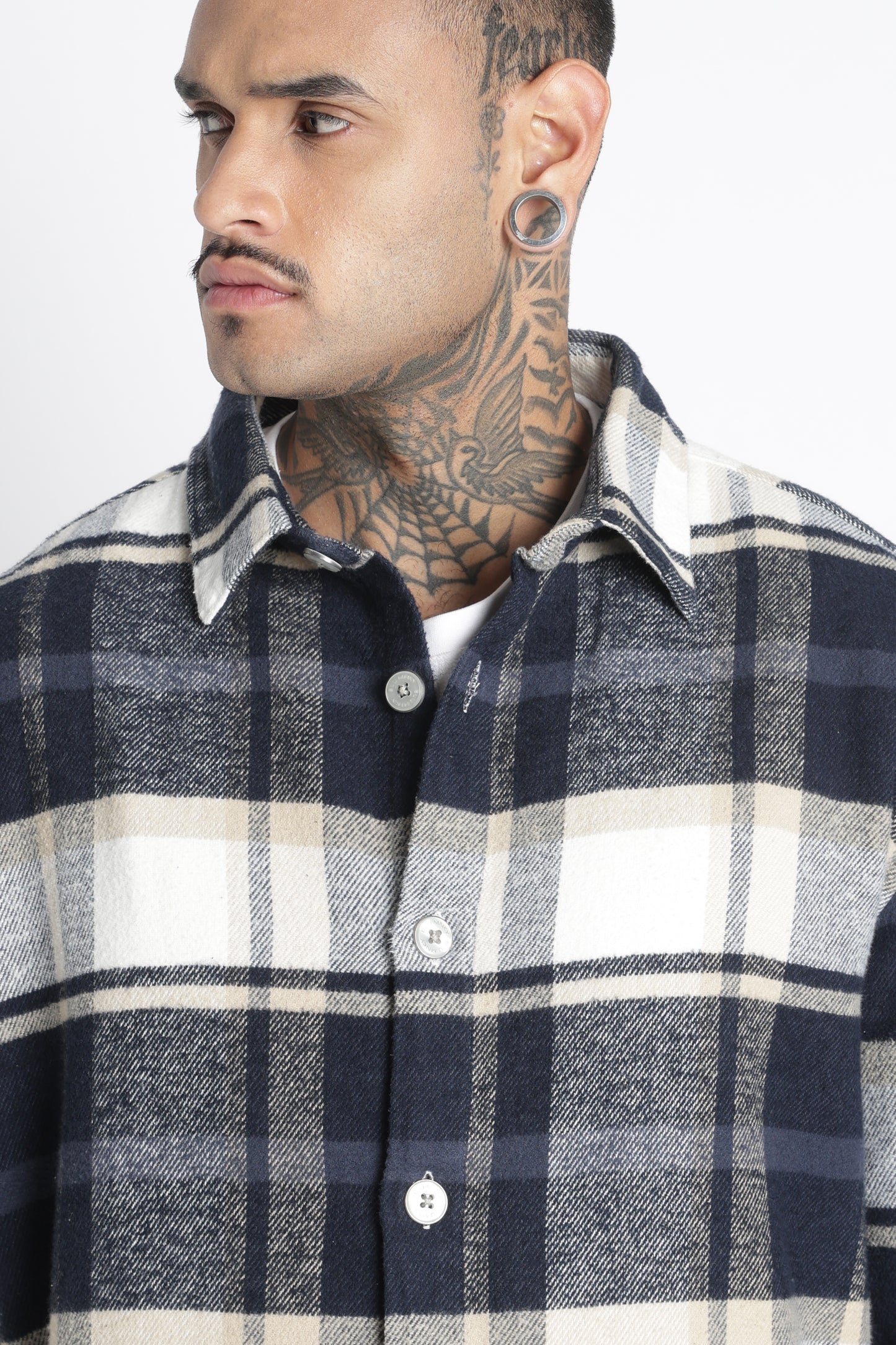 Brushed Check Casual Shirt Navy White