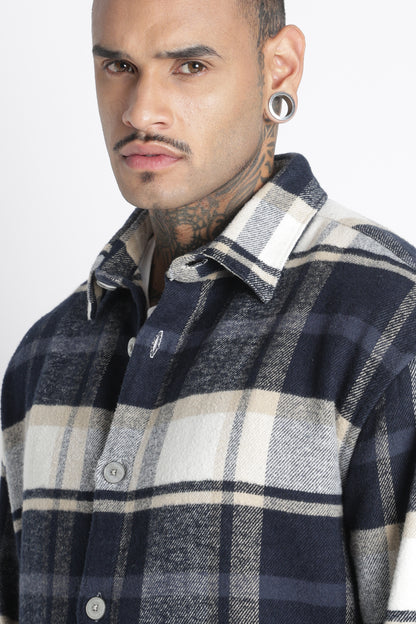 Brushed Check Casual Shirt Navy White