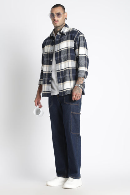 Brushed Check Casual Shirt Navy White
